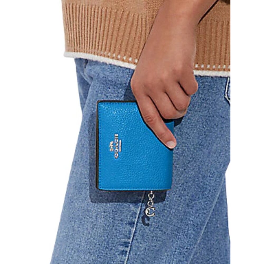Coach Compact Small Snap Wallet Racer Blue Leather C2862 Silver $178 New 💙💙